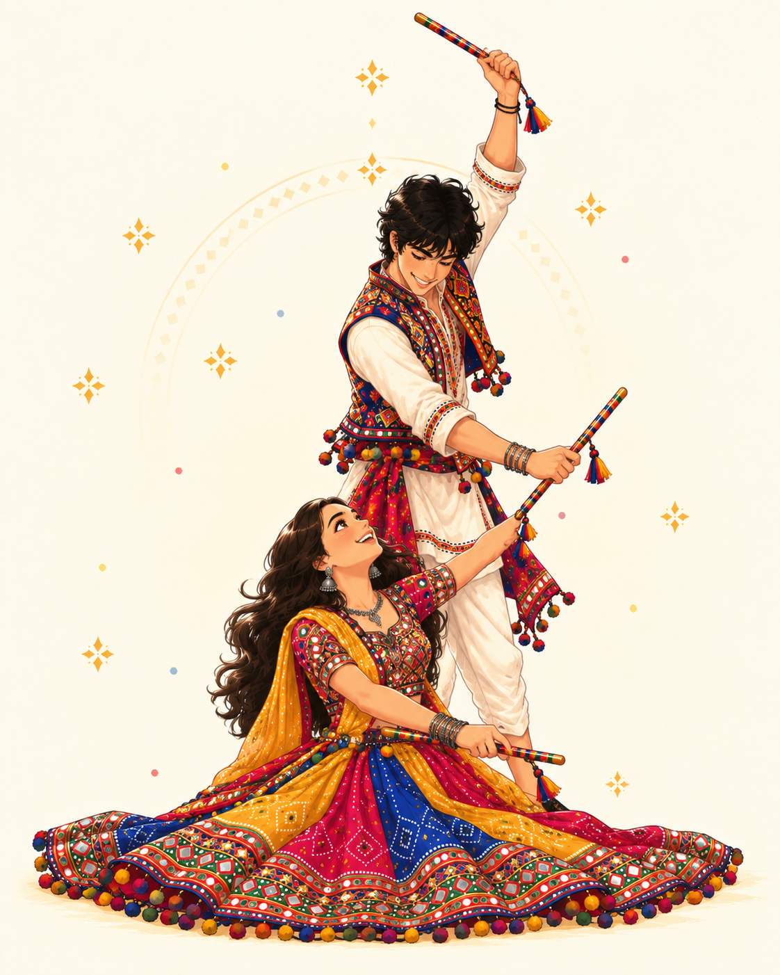 Dandiya dancers striking pose